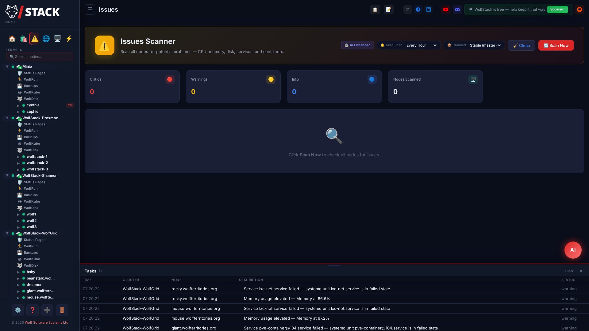WolfStack issue detection and health monitoring