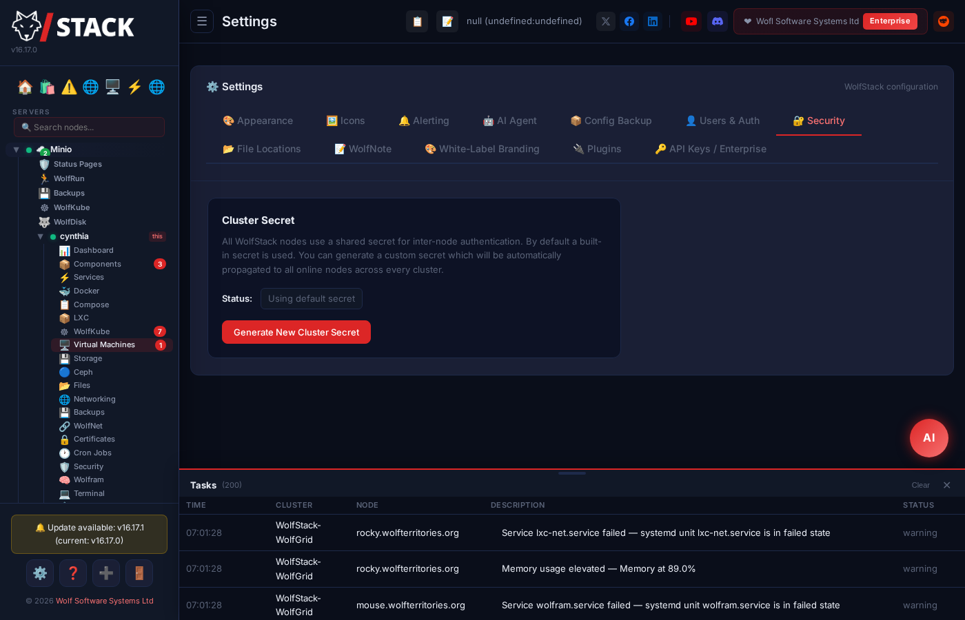 WolfStack REST API key management